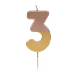 Rose Gold Dipped Number Candle - 3