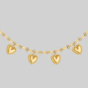 ROYAL FLUSH. Floral Heart Charm Collar - Gold