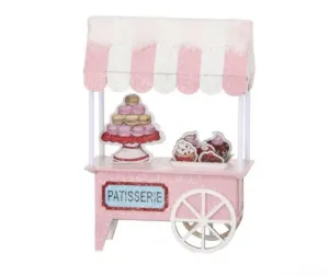 Santa's Sweet Shoppe Collection 10" French Patisserie Dessert Cart Pink Pastel Christmas Village