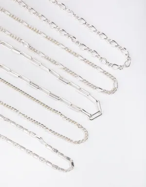 Silver Mix Chain Choker 5-Pack