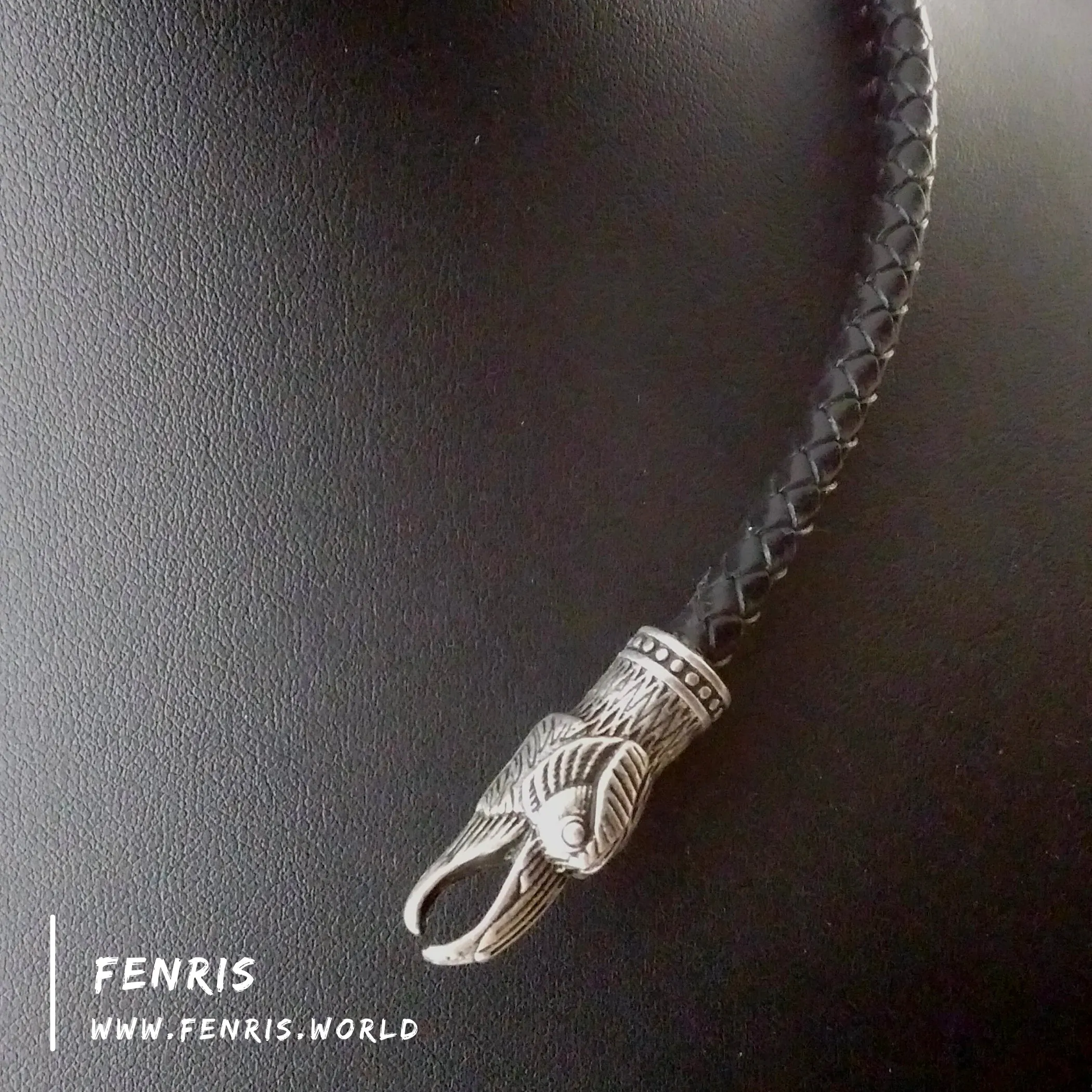 Silver Torc Raven Black Leather | Fenris