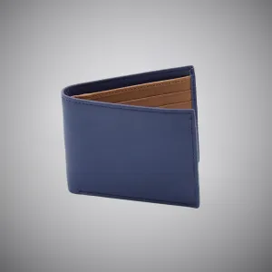 Smooth Blue Toned Leather Wallet With Tan Suede Interior