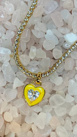 Stone Cold Heart Rhinestone Necklace, Yellow