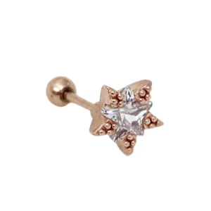 Tiny Star Crystal Barbell Earring - Rose Gold