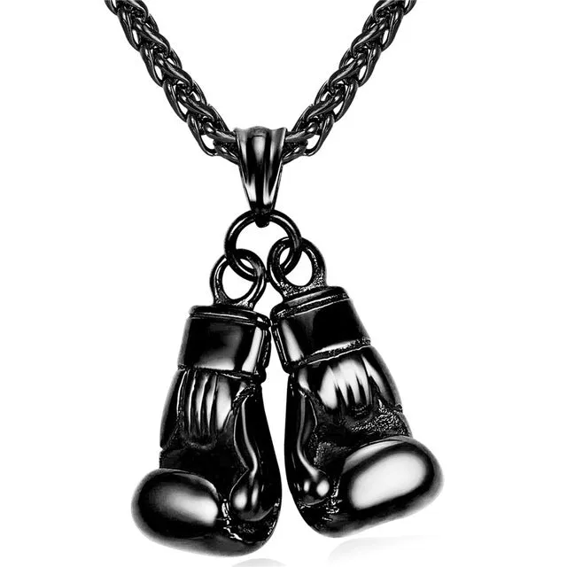 U7 Brand Men Necklace & Pendant Gold Color Stainless Steel Chain Pair Boxing Glove Charm Fashion Sport Fitness Jewelry P856