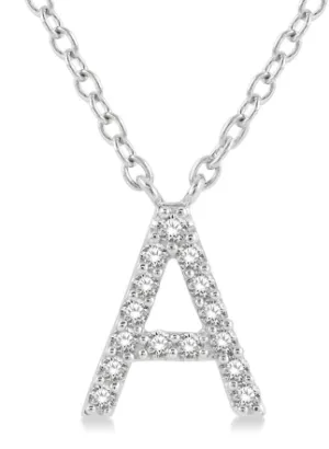 White Gold Diamond Initial Necklace-"A"