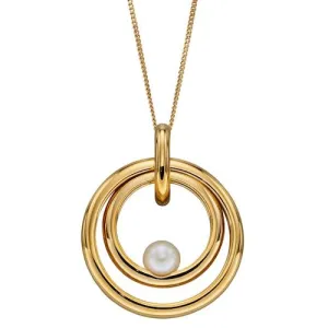 Yellow Gold Plated Encased Freshwater Pearl Pendant & Hoop Earrings